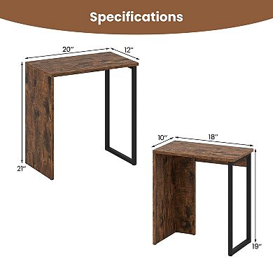 2 Piece Nesting End Table Set Metal Frame Wood Grain Side Tables