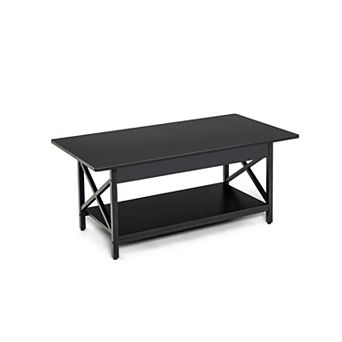 Industrial Coffee Table Wood Finish Metal Frame 2 tier Storage Shelf