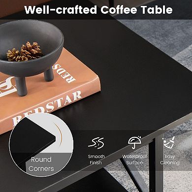 Industrial Coffee Table Wood Finish Metal Frame 2-Tier Storage Shelf