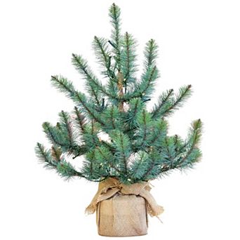 LED Lighted Blue Spruce Decorative Tree in Burlap Base for Indoor and Covered Outdoor Display