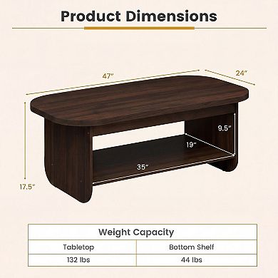 Oval Mid Century Coffee Table with 2 Tier Storage Shelf for Living Room and Apartment