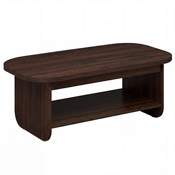 Oval Mid Century Coffee Table with 2 tier Storage Shelf for Living Room and Apartment
