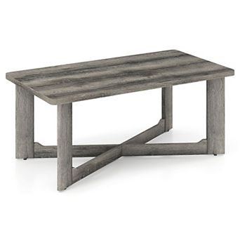 Rectangular Living Room Coffee Table with X-Shaped Base and Rounded Corners