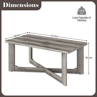 Rectangular Living Room Coffee Table with X-Shaped Base and Rounded Corners