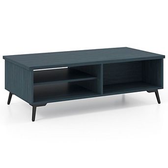 Mid Century Rectangular Coffee Table with 2 Shelves and Open Storage Compartments