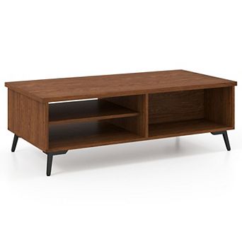 Mid Century Rectangular Coffee Table with 2 Shelves and Open Storage Compartments