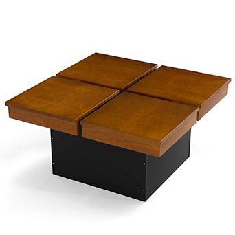 Square Coffee Table Wood Look Finish Floating Base Modern Living Room
