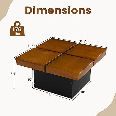 Square Coffee Table Wood Look Finish Floating Base Modern Living Room