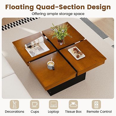 Square Coffee Table Wood Look Finish Floating Base Modern Living Room