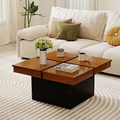 Square Coffee Table Wood Look Finish Floating Base Modern Living Room