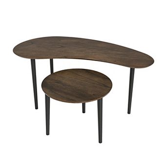 2 pc Coffee Table Set Kidney Shape Round Nesting Tables Modern Living Room