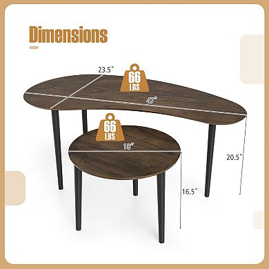 2-Piece Coffee Table Set Kidney Shape Round Nesting Tables Modern Living Room