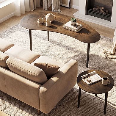 2-Piece Coffee Table Set Kidney Shape Round Nesting Tables Modern Living Room