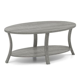 Rustic Farmhouse Coffee Table with Storage Shelf for Living Room and Apartment