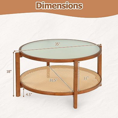 Round Coffee Table with Tempered Glass Top for Small Living Room