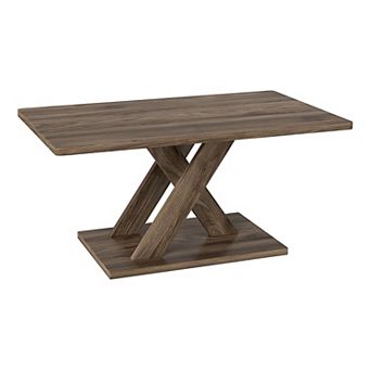 Modern Rustic Coffee Table Geometric Base Wood Look Rectangular Living Room Table