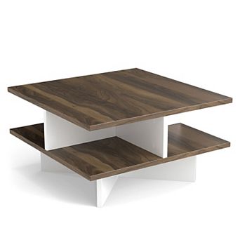 Farmhouse Coffee Table with 4 Storage Compartments for Small Living Room