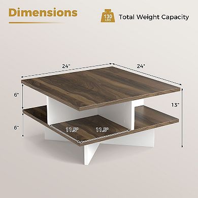 Farmhouse Coffee Table with 4 Storage Compartments for Small Living Room