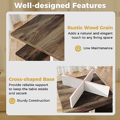 Farmhouse Coffee Table with 4 Storage Compartments for Small Living Room