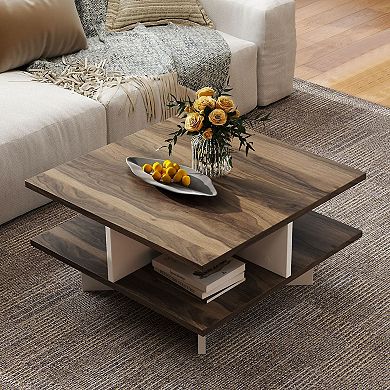 Farmhouse Coffee Table with 4 Storage Compartments for Small Living Room