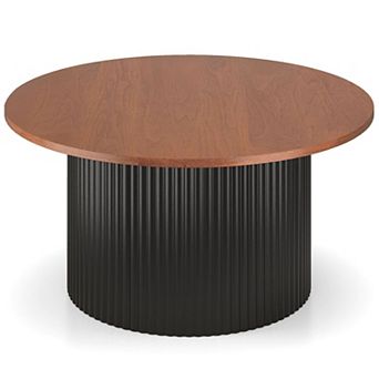 Modern Farmhouse Round Coffee Table Wood Look Finish Accent Cocktail Table