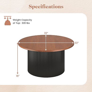Modern Farmhouse Round Coffee Table Wood Look Finish Accent Cocktail Table