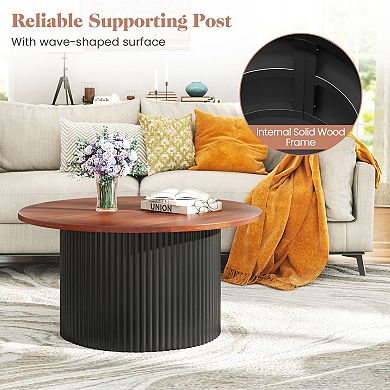 Modern Farmhouse Round Coffee Table Wood Look Finish Accent Cocktail Table