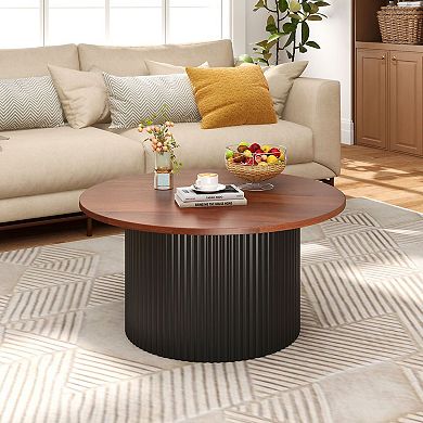 Modern Farmhouse Round Coffee Table Wood Look Finish Accent Cocktail Table