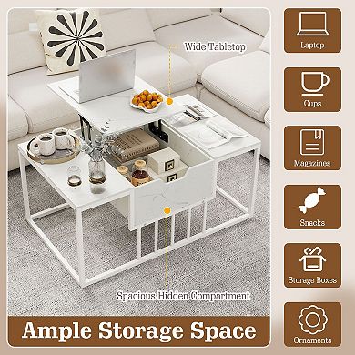 Lift Top Coffee Table with Hidden Storage Compartment and Adjustable Tabletop for Living Room