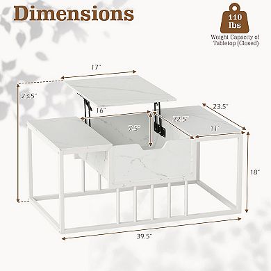 Lift Top Coffee Table with Hidden Storage Compartment and Adjustable Tabletop for Living Room