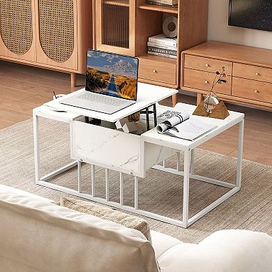 Lift Top Coffee Table with Hidden Storage Compartment and Adjustable Tabletop for Living Room