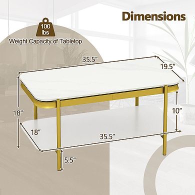 2 Tier Coffee Table with Sintered Stone Surface and Lower Shelf Storage for Lounge Areas