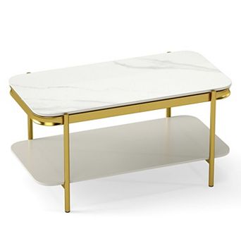 2 tier Coffee Table with Sintered Stone Surface and Lower Shelf Storage for Lounge Areas
