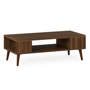 Mid-Century Modern Coffee Table Open Storage Shelves Living Room