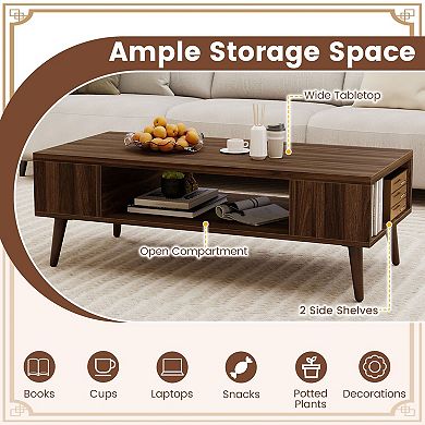 Mid-Century Modern Coffee Table Open Storage Shelves Living Room