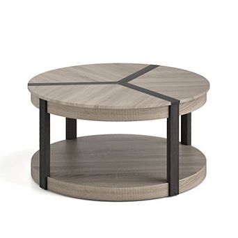 Round 2 tier Coffee Table with Storage Shelf for Living Room