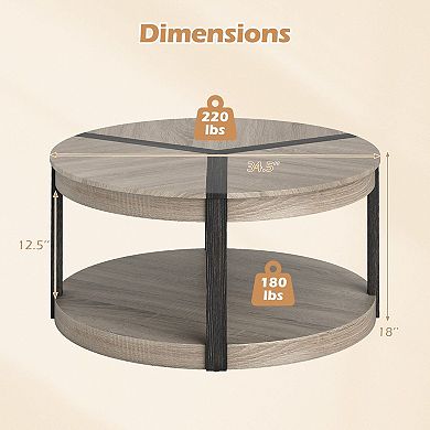 Round 2 Tier Coffee Table with Storage Shelf for Living Room