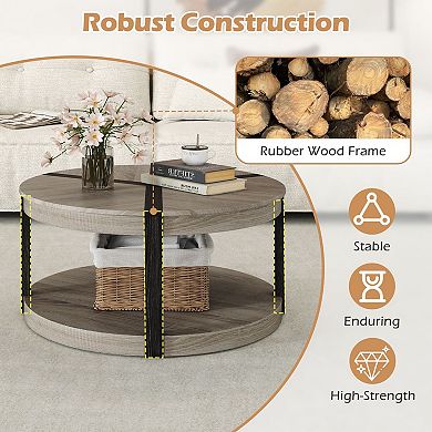 Round 2 Tier Coffee Table with Storage Shelf for Living Room