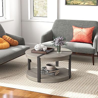 Round 2 Tier Coffee Table with Storage Shelf for Living Room