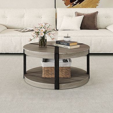Round 2 Tier Coffee Table with Storage Shelf for Living Room