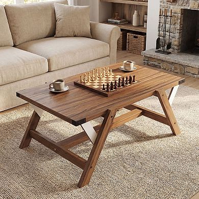 Farmhouse Living Room Coffee Table Nailhead Accents Rustic Style Table