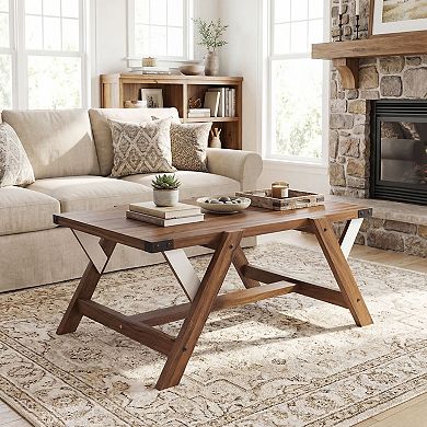 Farmhouse Living Room Coffee Table Nailhead Accents Rustic Style Table