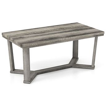 Farmhouse Rectangular Coffee Table with Rubber Wood Base for Living Room