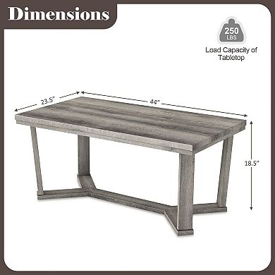 Farmhouse Rectangular Coffee Table with Rubber Wood Base for Living Room
