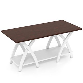 2 tier Rectangular Coffee Table with X Side Frame for Living Room Storage