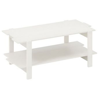 2 tier Modern Rectangular Coffee Table with Open Storage Shelf and Slatted Design for Living Room