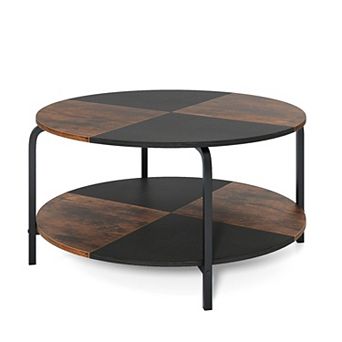 2 tier Round Coffee Table with Storage Shelf and Split Top Design for Living Room