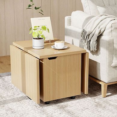 Multifunctional Foldable Coffee Table with Expandable Surface and Lockable Wheels for Living Room