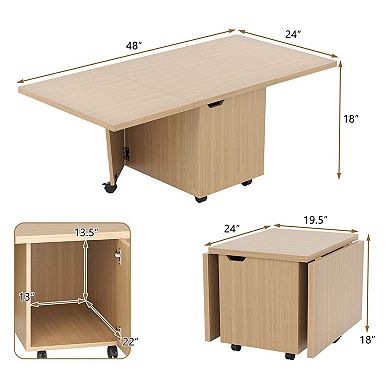 Multifunctional Foldable Coffee Table with Expandable Surface and Lockable Wheels for Living Room