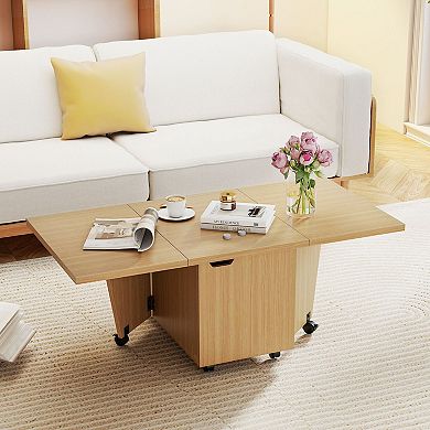 Multifunctional Foldable Coffee Table with Expandable Surface and Lockable Wheels for Living Room